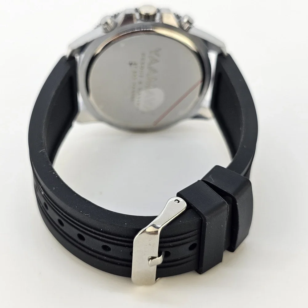 Men's Analog Watch 46MM Black Dial Black Plastic Bands New Battery